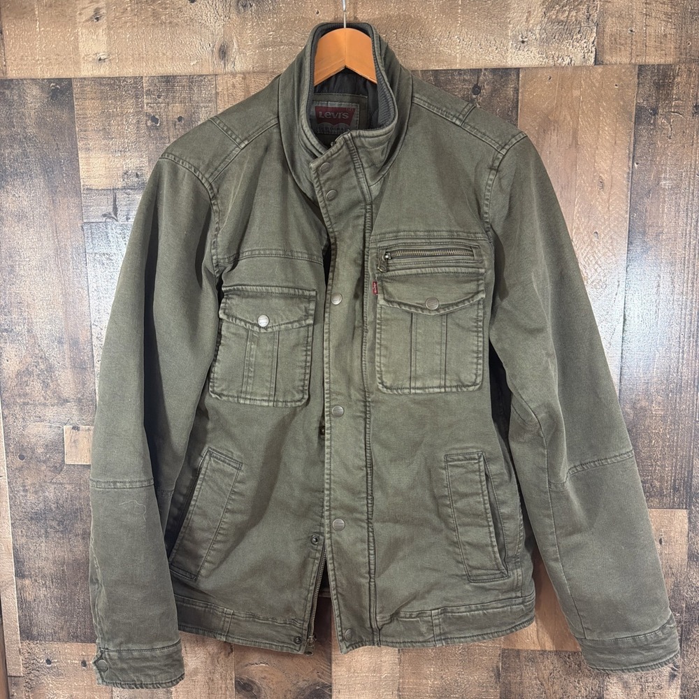 Levis‎ Jacket Mens Small Green Canvas Field Military Quilted Biker Streetwear